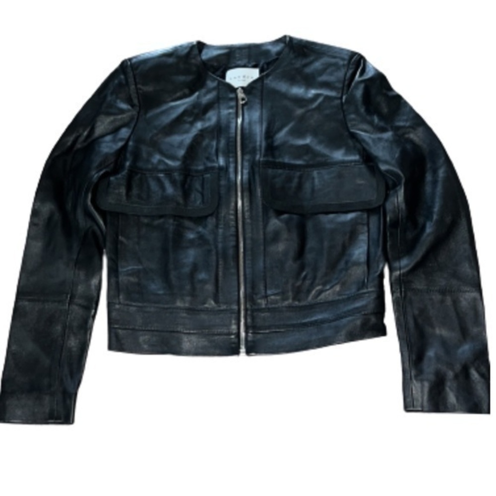 Sandro Paris black smooth lambskin leather jacket NWOT size 2